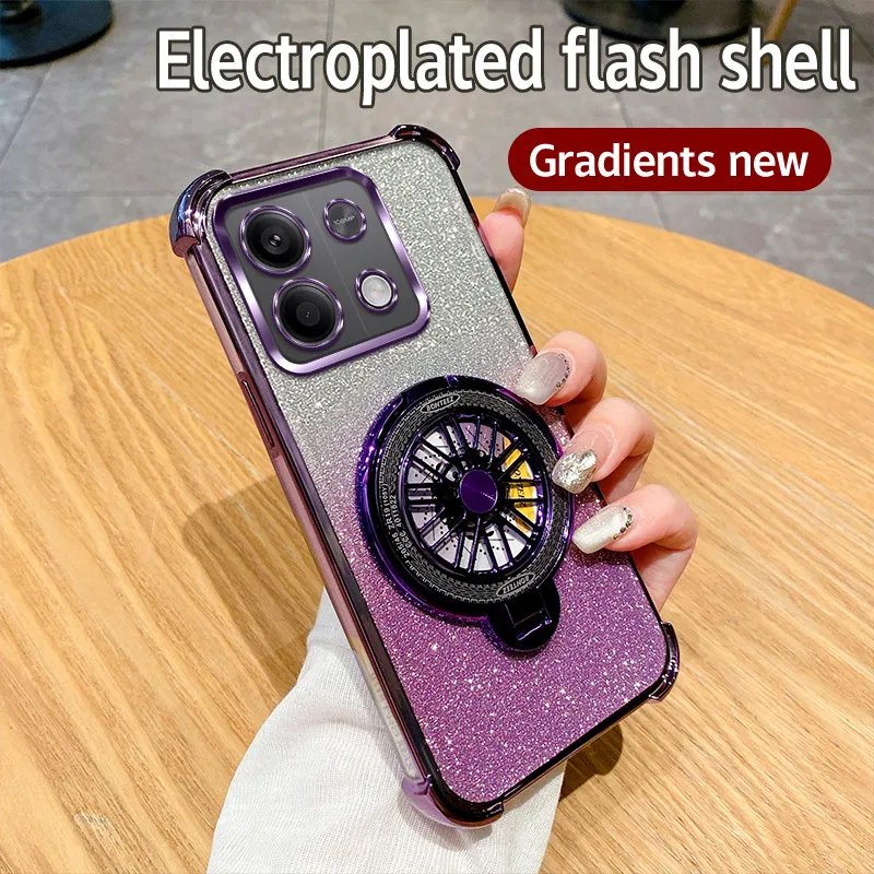 6D Plating Shockproof Gyro Holder Ring Glitter Phone Case
