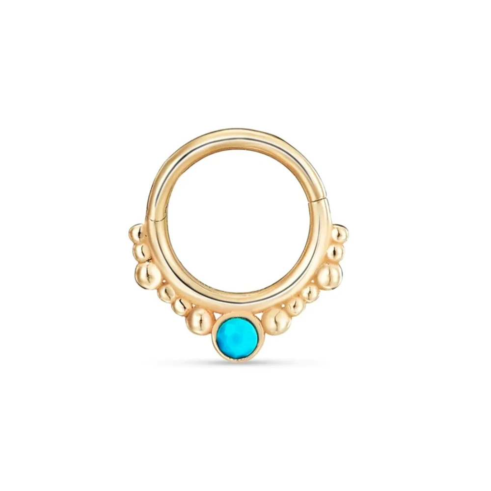 

925 Sterling Silver Hoop Earring European and American INS Turquoise Beaded Cartilage Earrings Women Pierced Jewerly 1pc