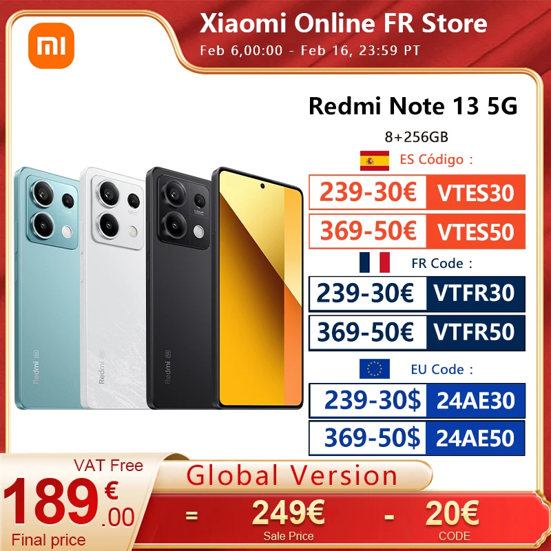 Versione Globale Xiaomi Redmi Note 13 5G 8Gb 256Gb Smartphone Dimensity 6080 120Hz Amoled Dotdisplay 108Mp Fotocamera 33W Nfc