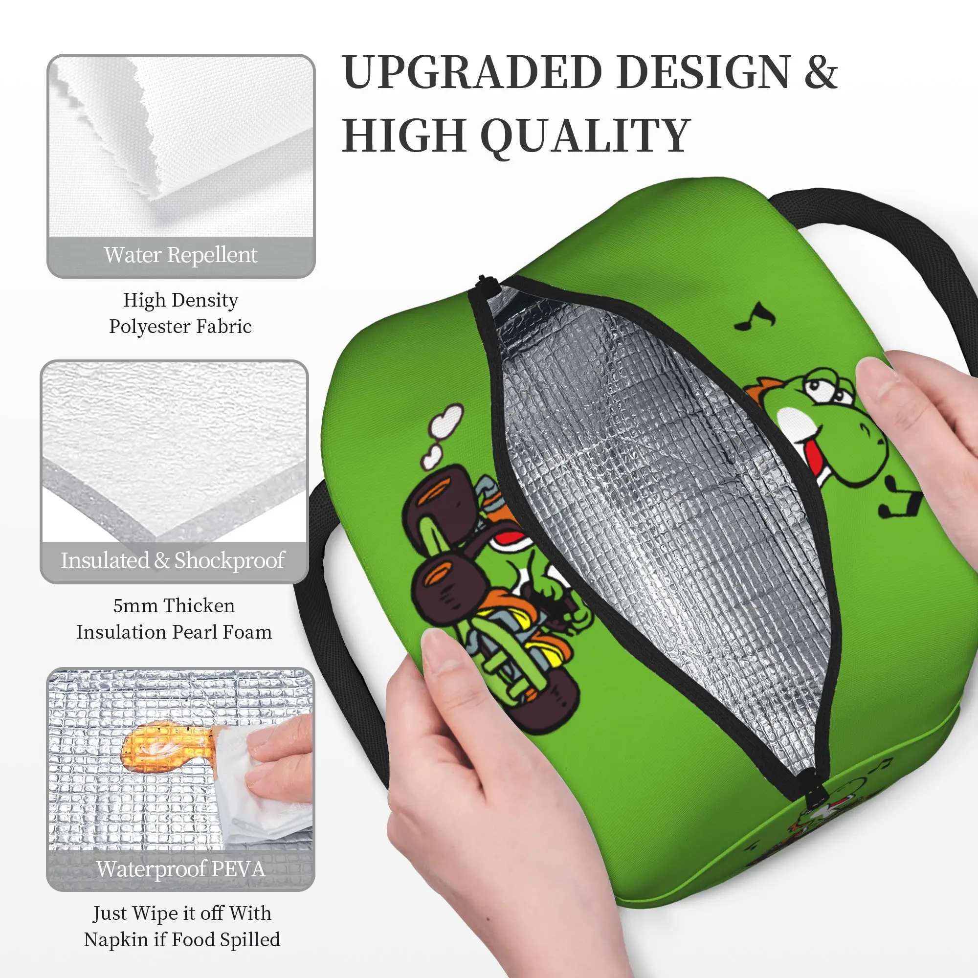 슈퍼 마리오 요시 보온 도시락 가방 보온 가방 재사용 가능 대형 토트 도시락 상자 도시락 파우치 업무용 여행용