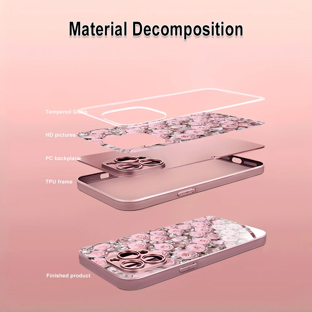 Elegant Flower Design Tempered Glass Phone Case