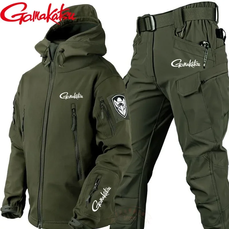

2024 Gamakatsu Winter Tactical Military Fleece Jacket Set Men Outdoor Fishing Climbing Hiking Waterproof Thermal Fishing Suits