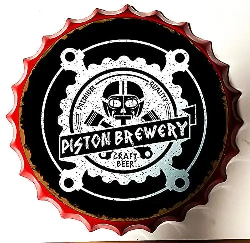 

Retro Sign Piston Brewery Craft Beer Bottle Caps Retro Metal Tin Sign Diameter Home Decor Bar Plaque Lounge Man Cave Garage