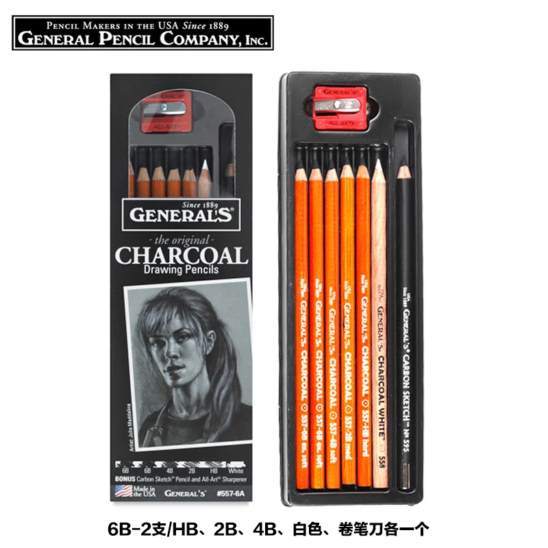 

U.S. Imports GENERAL’S Charcoal Pen 558 white HB/2B/4B/6B Charcoal Pen HARD/MED/SOFT Sketch Highlight