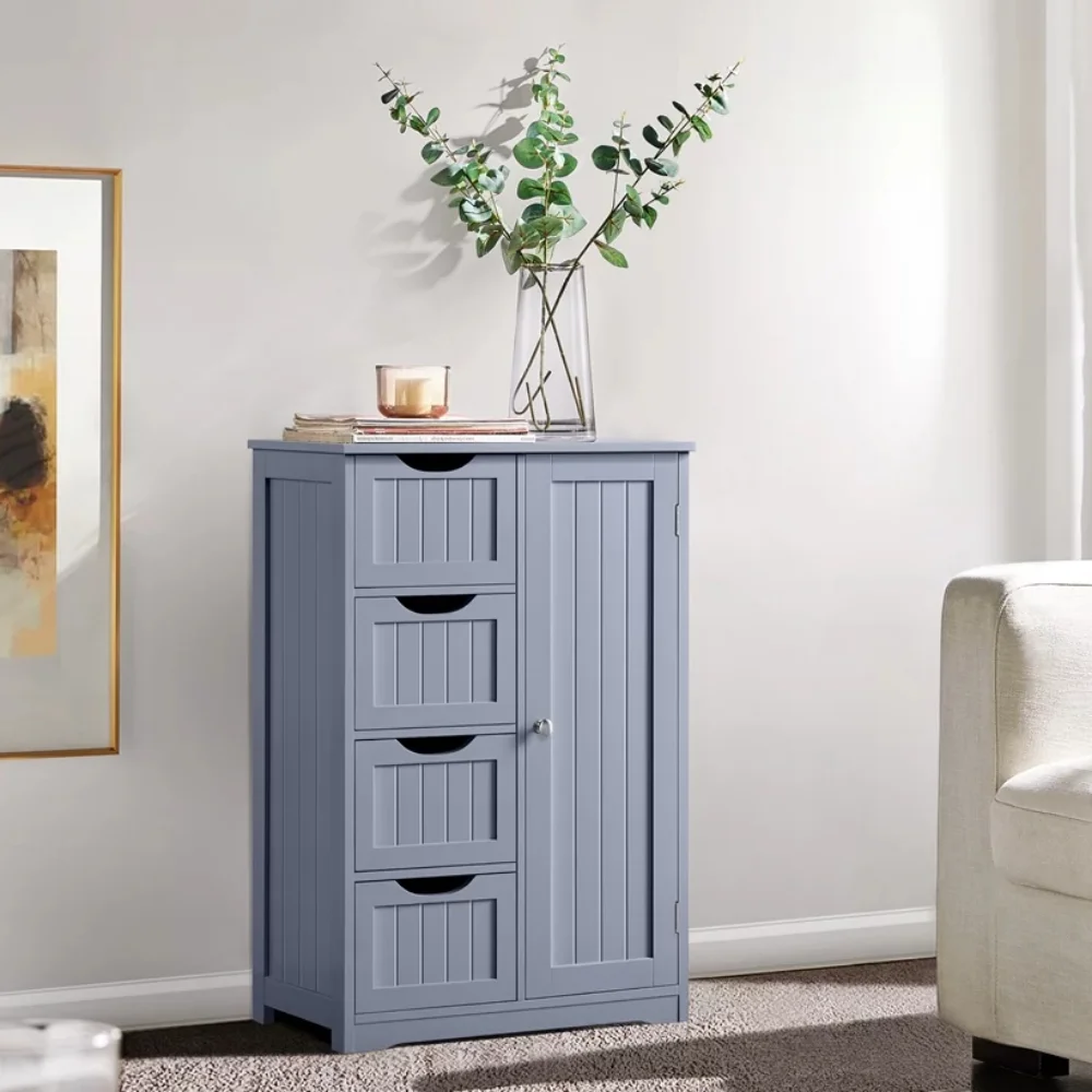 

Wooden Bathroom Cabinet Storage Unit with 4 Drawers, Gray Living Room Cabinets Chest Dresser