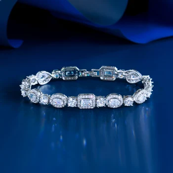 CWWZircons Bracciale di fidanzamento per matrimonio da sposa con zirconi africani geometrici di lusso per le donne Gioielli per feste color argento S0173 1