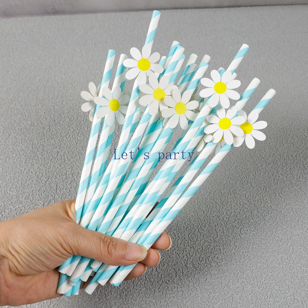 30 Stück Einweg-Papierstrohhalme mit süßem Gänseblümchen-Motiv, Sonnenblumen-Bar-Trinkhalm für Geburtstag, Babyparty, Hochzeit, Party, Dekoration – Detail 9