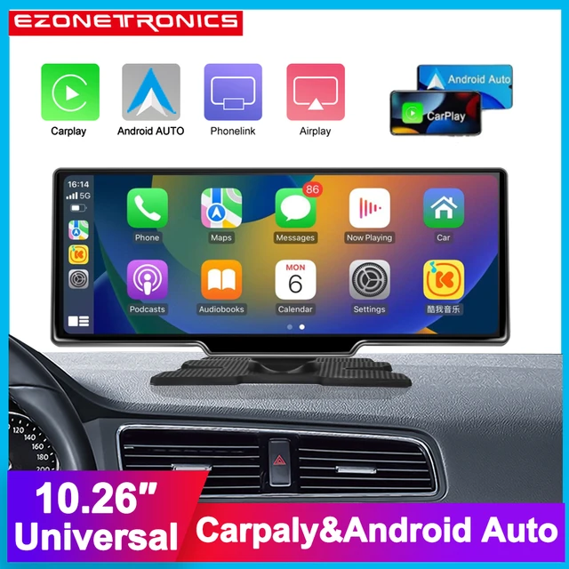 Moniteur de voiture sans fil carplay portable 10 pouces android auto  tablette stéréo multimédia navigation multimédia 2k dash cam 24h moniteur  de parc