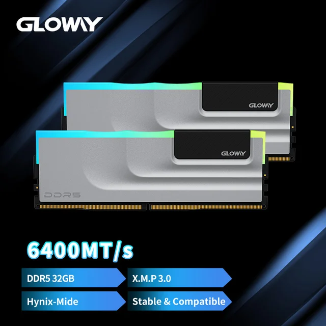 Gloway RAM DDR5 32GB 16GB 6000MHz 6400MHz RGB Memoria Ram DDR5 32GB (2x16GB) Kit UDIMM XMP Desktop Computer Memory for PC Gamer