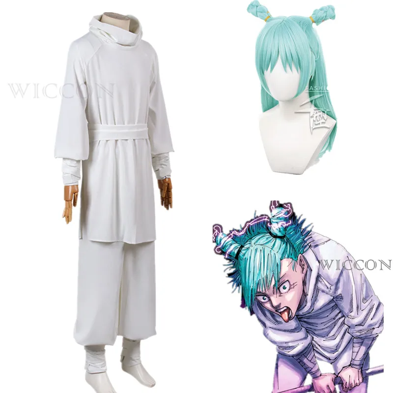

Hajime Kashimo Cosplay Costume Wig Jujutsu Kaisen Season 2 The God of Lightning White Uniform Green Hair Anime
