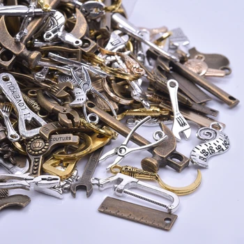 20PCS Steampunk Charm Alloy Tools Mixed Antique Bronze Spanner,Ruler,Hammer Pendants DIY Craft Jewelry Making Supplies Accessory