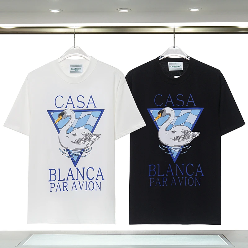 

Swan Pattern Letter Printing Logo Casablanca T-shirts Men Women 1:1 Summer New Tops Casual Loose Tees Black White Short Sleeve