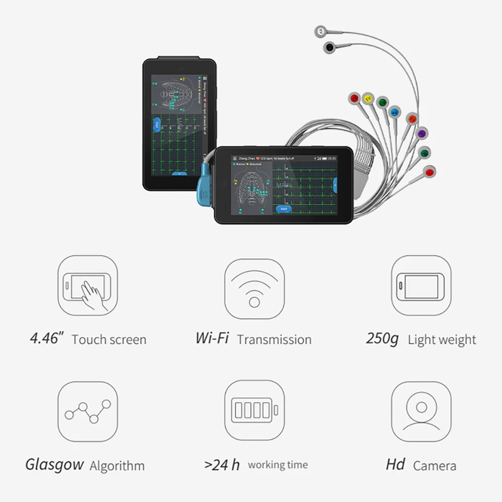 WIFI Portable ECG Machine Handheld Pocket ECG Machine Chargeable 6/12-Lead Glasgow Data Analysis Transfer 250g