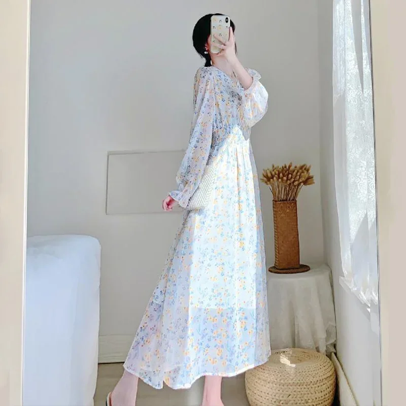 Elegant Print Chiffon Dress Women Casual Short Sleeve V Neck Midi Dress  Korean Fashion Waist-Tight A-line Vestidos - AliExpress 200000345