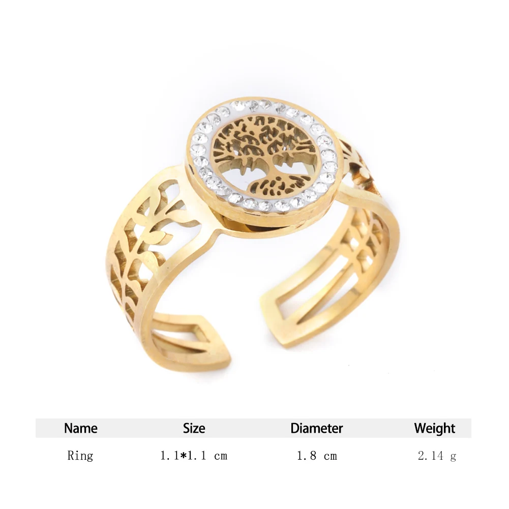 Stainless Steel Rings Finger Rings Metal Rings Fashion Rings Fashion Ring Women's Adjustable Tree of Life Jewelry Accessories Rhinestones Aesthetic Dating Rings For Women
