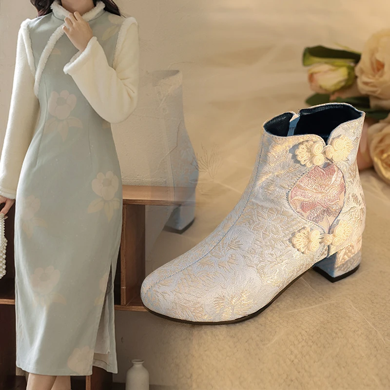 Chaussures Qipao Vintage Pour Femme - Toile Brodée, Semelle Caoutchouc Antidérapante, Style Chinois Traditionnel