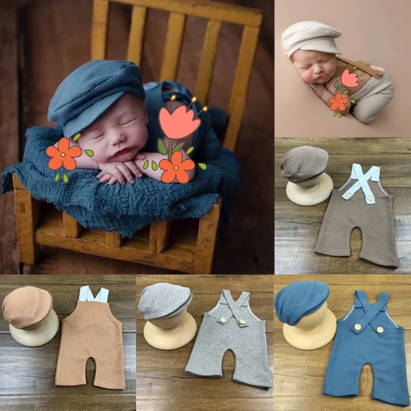 

Adjustable Newborn Baby Suspender Pants and Hat Baby Photography Outfit 0-1M Newborn Photo Props Caps and Jumpsuit