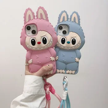 3D Cartoon Kawaii Monster Rabbit Soft Silicone Phone Case For iPhone 16 15 14 Plus 13 12 11 Pro Max 16promax With Lanyard Cover 1