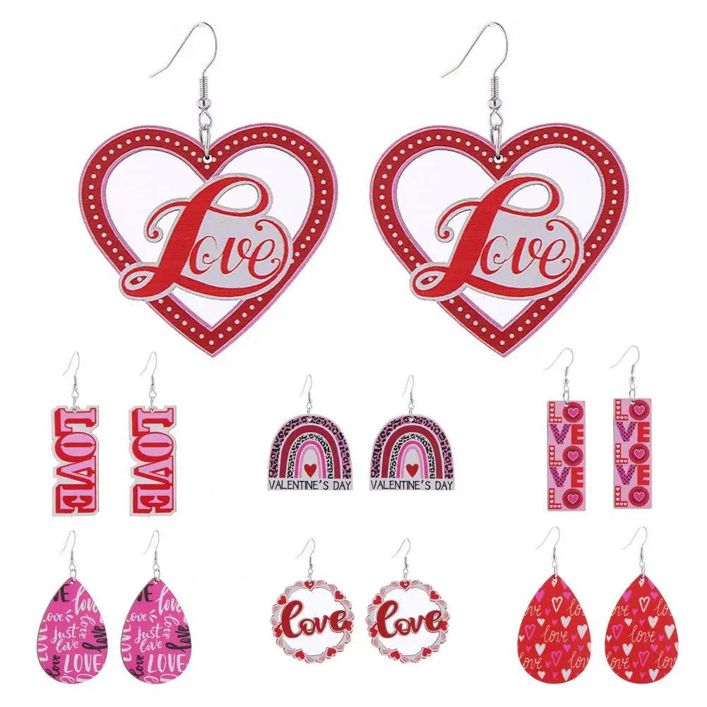 

Color Contrast Love Acrylic Earrings Romantic Valentine's Day Drop Earrings Women's Color Contrast Love Letter Print for Trendy