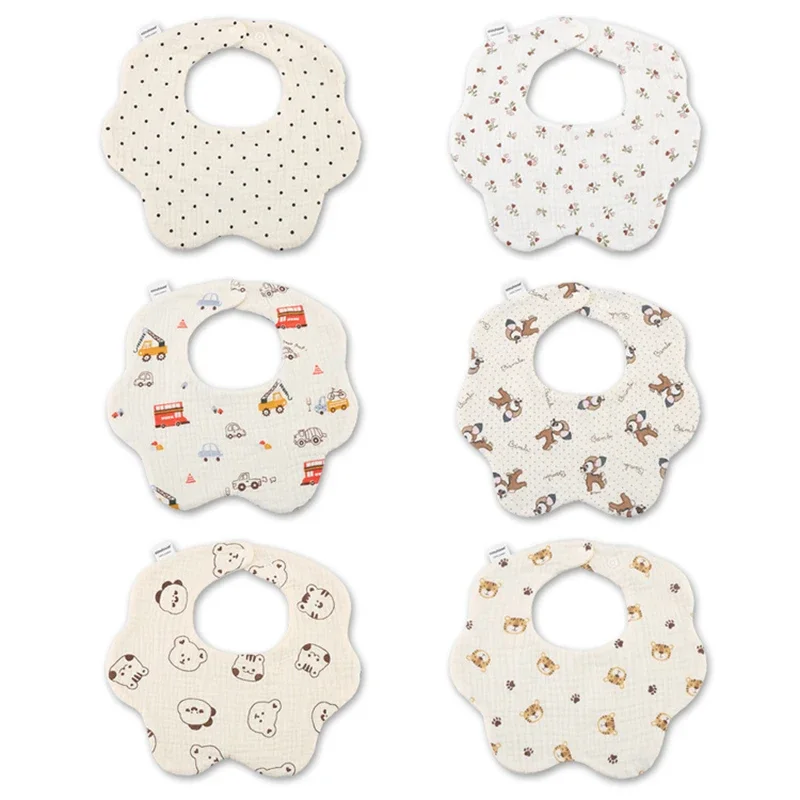 

Детские нагрудники для кормления, 6-слойные хлопковые нагрудники с лепестками для младенцев, Слюнявчики с мультяшным рисунком машинок, тканевые нагрудники для новорожденных, в Корейском стиле