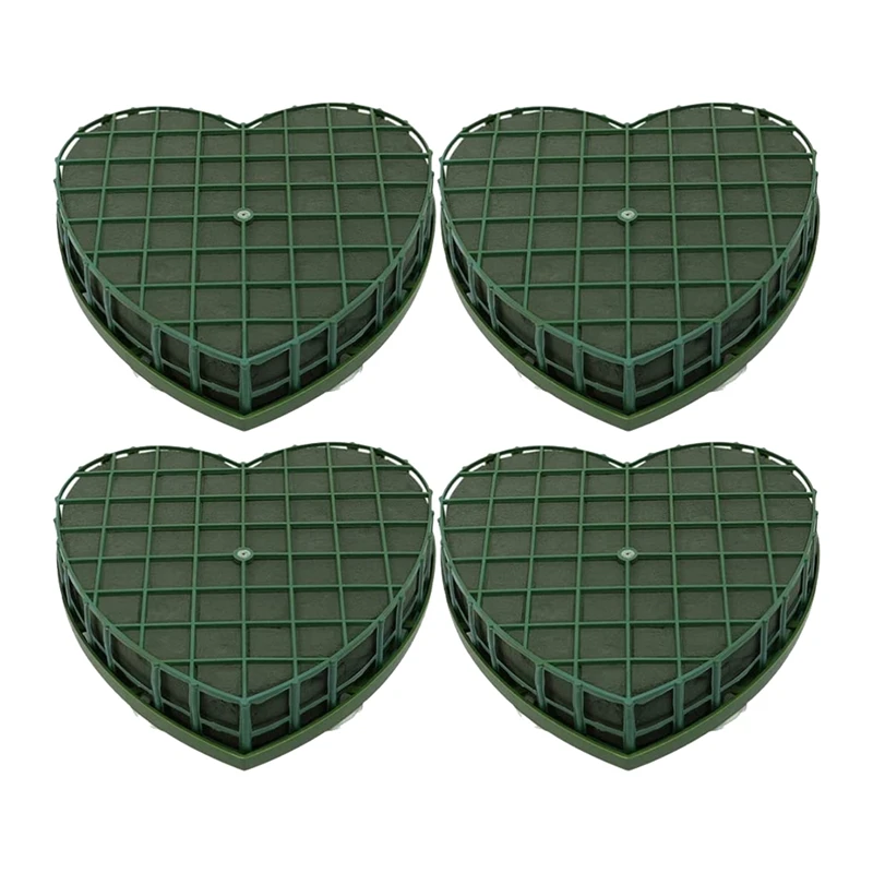 

4 Pcs Heart-Shape Foam Blocks Green Flower Clay Heart Shaped Floral Bricks Artificial Floral Mud With Suction Cup