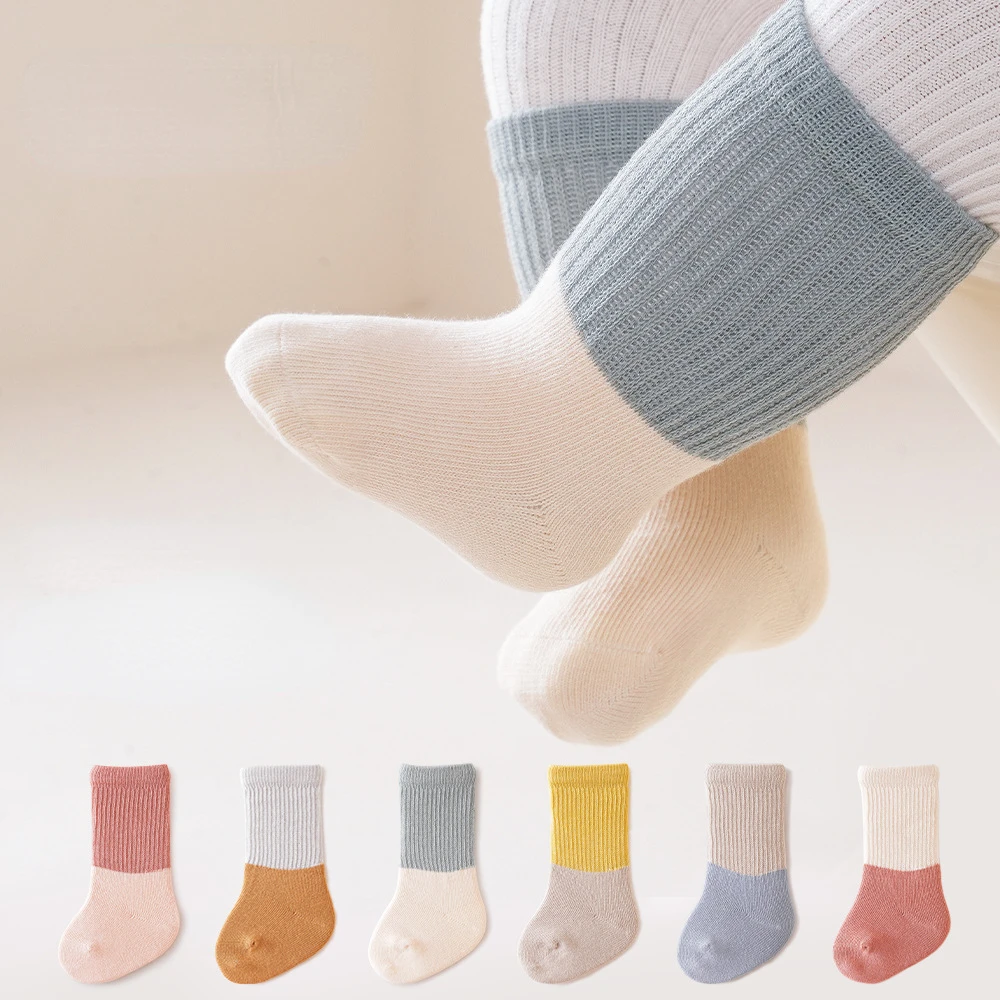 

Colored Baby Boneless Socks Autumn Girl/Boy Mid Sleeve Solid Color Simple Non slip Breathable Cotton Floor Socks