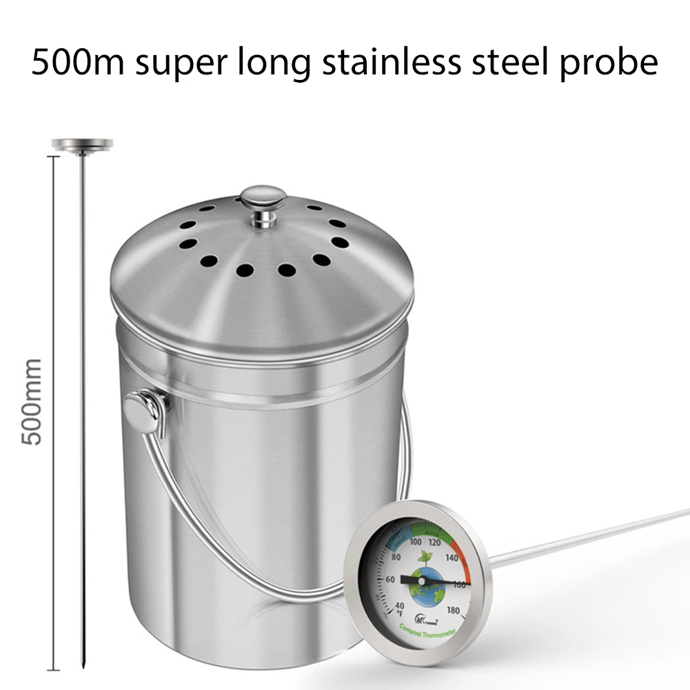 50cm Clear Reading Temperature Monitor Compost Soil Thermometer Probe for Garden Lawn Plant Stainless Steel Thermometer