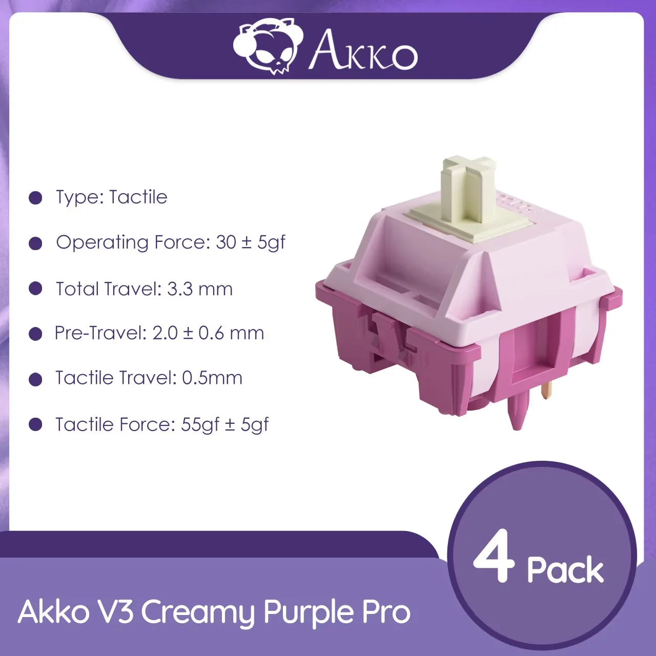 Akko Creamy Purple V3 Pro Tactile Switch For Mechanical Keyboards | Malaysia