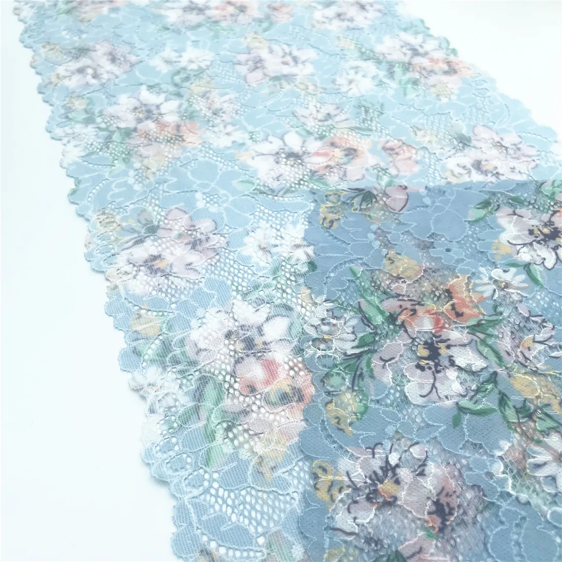 3y/lot Width 24cm Teal Blue Pretty Floral Elastic Lace Trims 6