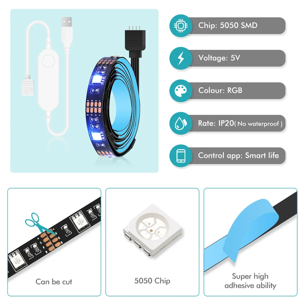 스마트 지그비 USB Led 조명 Tuya Wifi RGB led 스트립 DC5V 5050 스마트 Led TV 백라이트 Wok With Alexa Google 홈