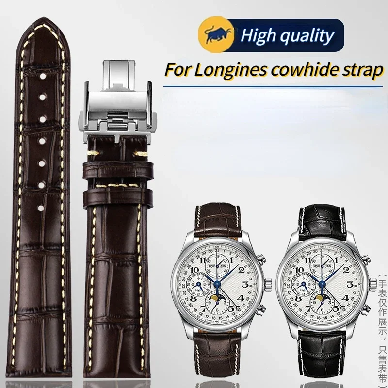 Premium Cowhide Leather Watch Strap with Butterfly Buckle - Available in 19mm, 20mm, and 21mm Sizes