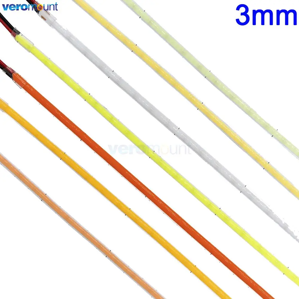 3mm Width Ultra Thin FOB COB Strip Flexible LED Ribbon Light Tape Ice Blue Yellow Red Green Red 12V 24V LED Bar for Home Decor