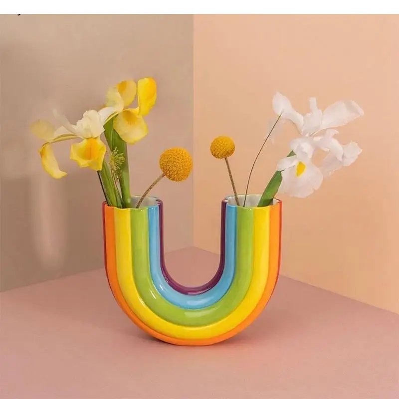 

Rainbow Ceramic Vase Art Flower Arrangement Accessories Nordic Style Living Room Decoration Home Decoration Exquisite Gift