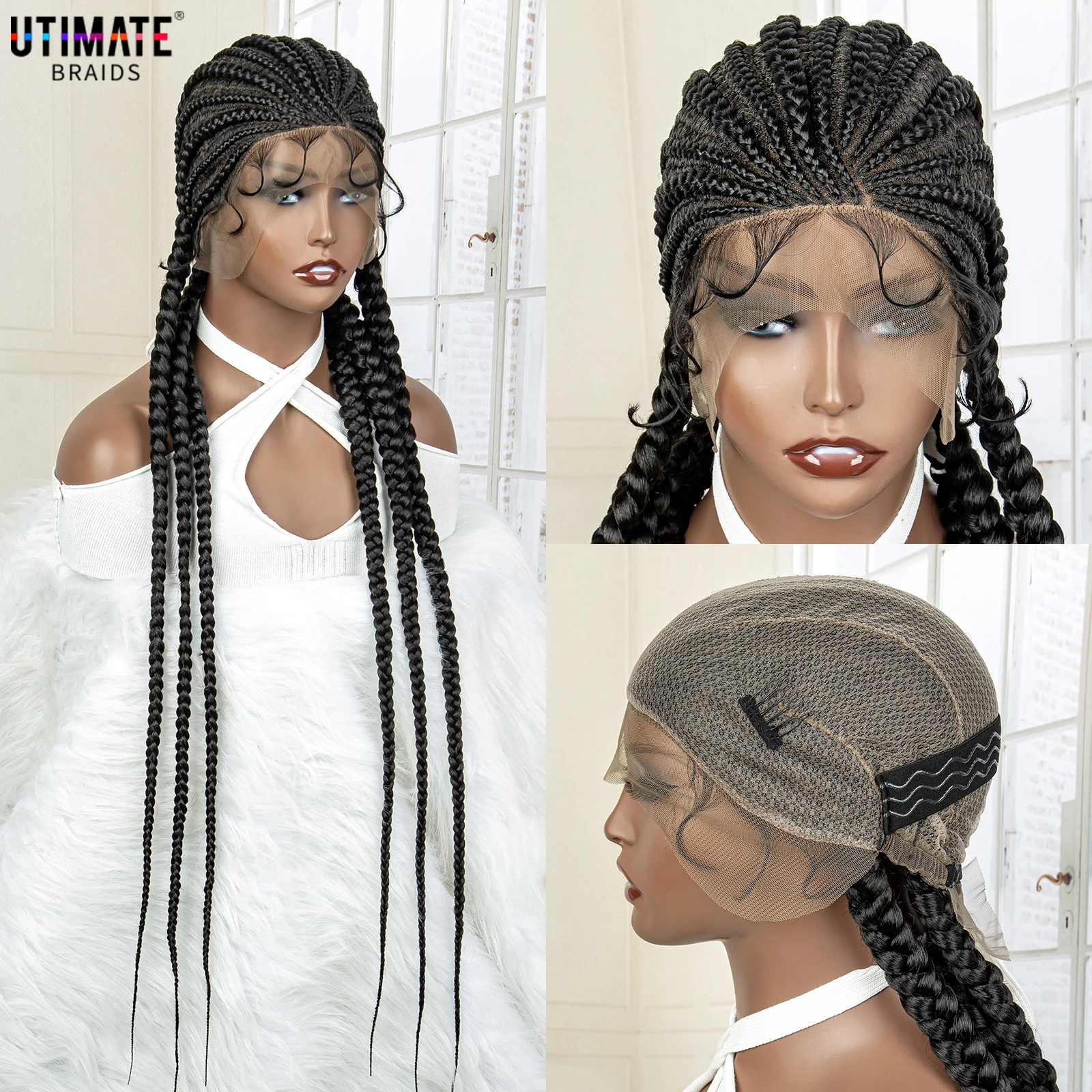

36 Inches Full Lace Synthetic Braided Wigs Straight for Black African Women Crochet Lace Frontal Synthetic Hair Braiding Wigs