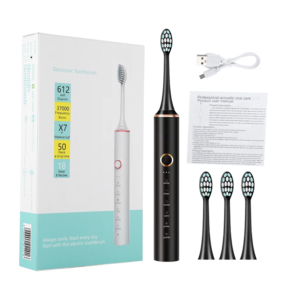 Toothbrush Sonic Electric IPX7 Adult Soft Bristle Timer Brush 18 Mode USB Rechargeable Tooth Brushes Repla es_voghion.com