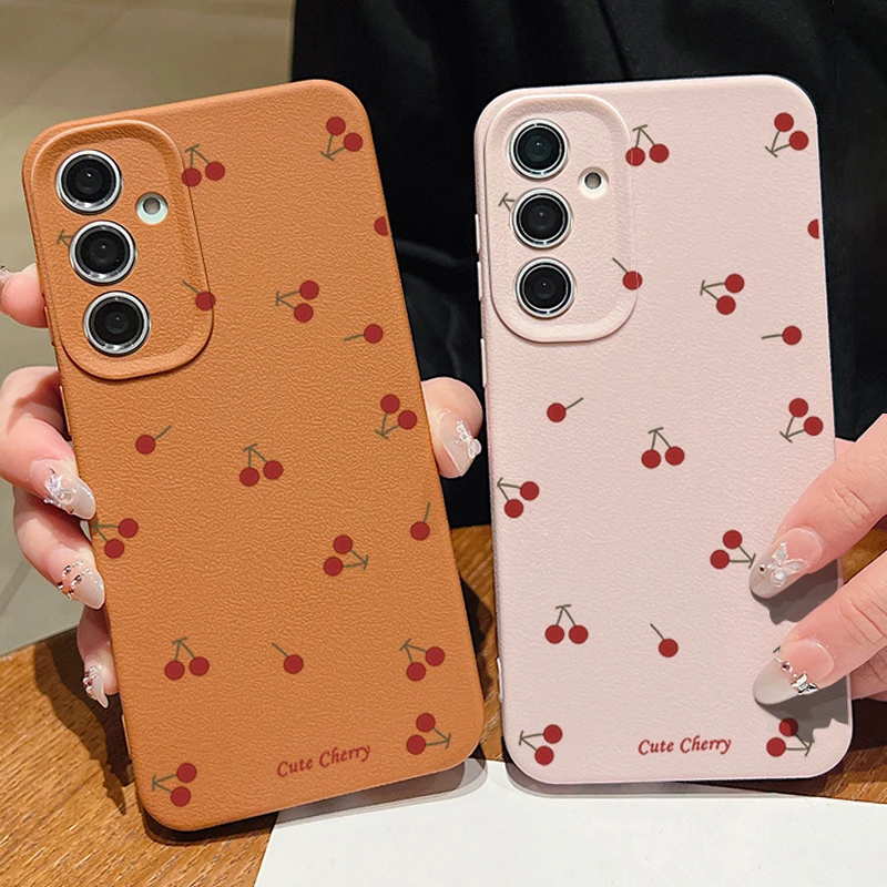 Red Cherry Leather Texture Silicone Phone Case Cover
