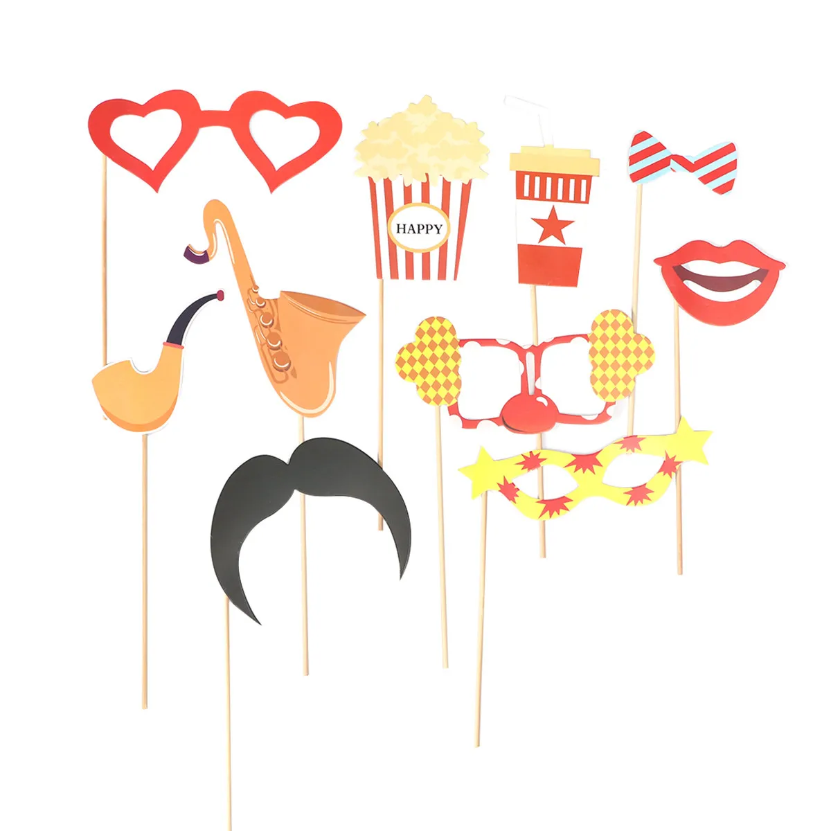 10Pcs 광대 테마 생일 사진 소품 사진 부스 셀카 재미있는 웨딩 파티 축하 키트를위한 튼튼한 재사용 가능한 카드 용지