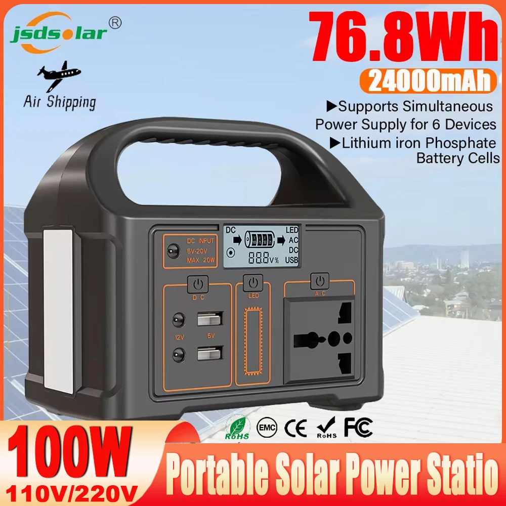 Portable Power Station 100W Portable Solar Power Station 110V/220V Outdoor Camping Power Bank LED Display Portable Outdoor Generator Battery Bank
