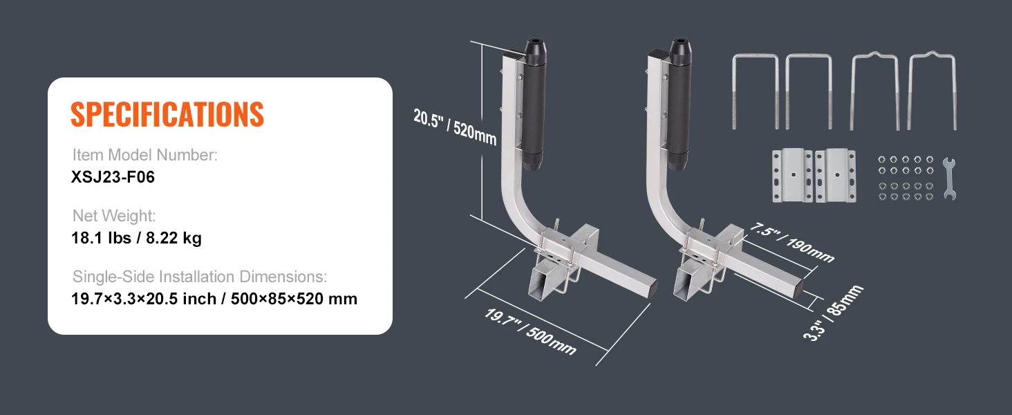 Stalen montagebeugels en bouten voor installatie van trailergeleiders