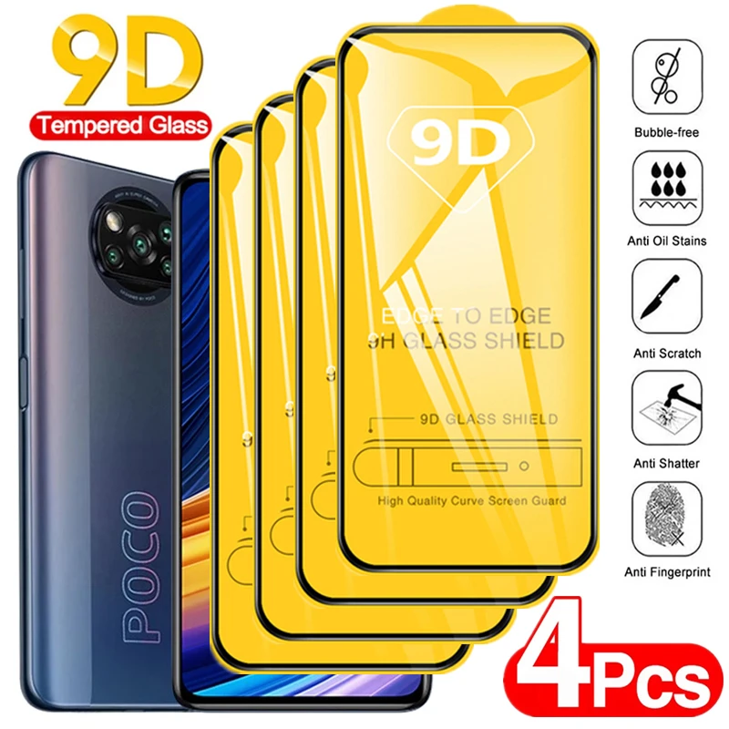 1-4 Kính Cường Lực Cho Xiaomi Poco X3 Pro NFC F3 M3 M4 GT Bảo Vệ Màn Hình Cho Redmi lưu Ý 10 9 8 11 Pro 10S 9S 8T 11S 9A 9C phone glass protector