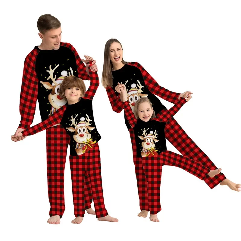 thumbnail image 4 of Conjunto familiar Papá Mamá Niños y Niñas Ropa de casa Camiseta de manga larga + Pantalones 2 prendas para gatear Ropa de casa Traje familiar de Navidad Pijamas, 4 of 5