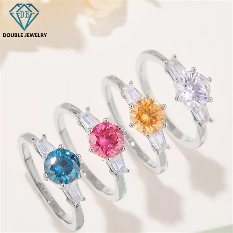 

Double Jewelry fashion style Original S925 Sterling Silver Ring Moissanite Diamond ring Fine Jewelry Wedding Engagement gift