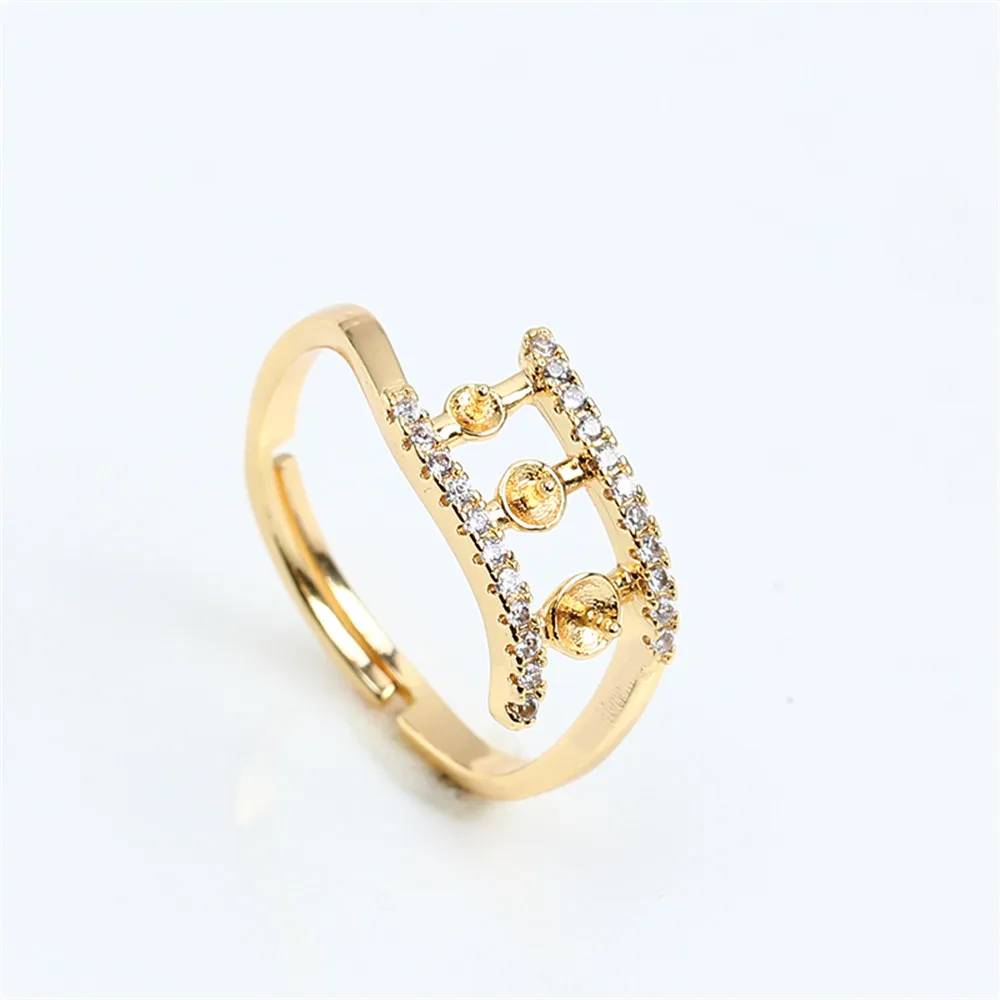 Domestic 14k Gold Coated Electroplating Color Retention Multi-bead Inlaid Zircon Pearl Ring Opening Adjustable DIY Accessories