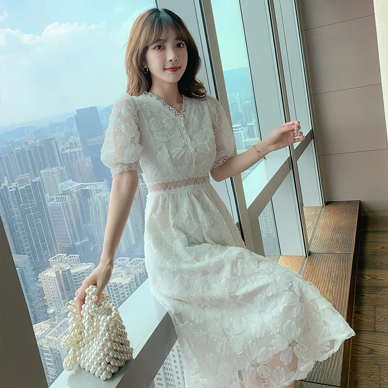 

2023 Lace Fairy Dress Summer V-neck Light Luxury Advanced Design Free Shipping
