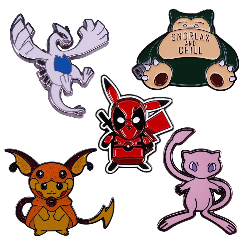 Pokemon Surround Fan Collection Badge Anime Pin S Funny Pikachu Mew Snorlax Ho-Oh Pokemon Pin S Smalto Pin Uomo Donna Accessorie