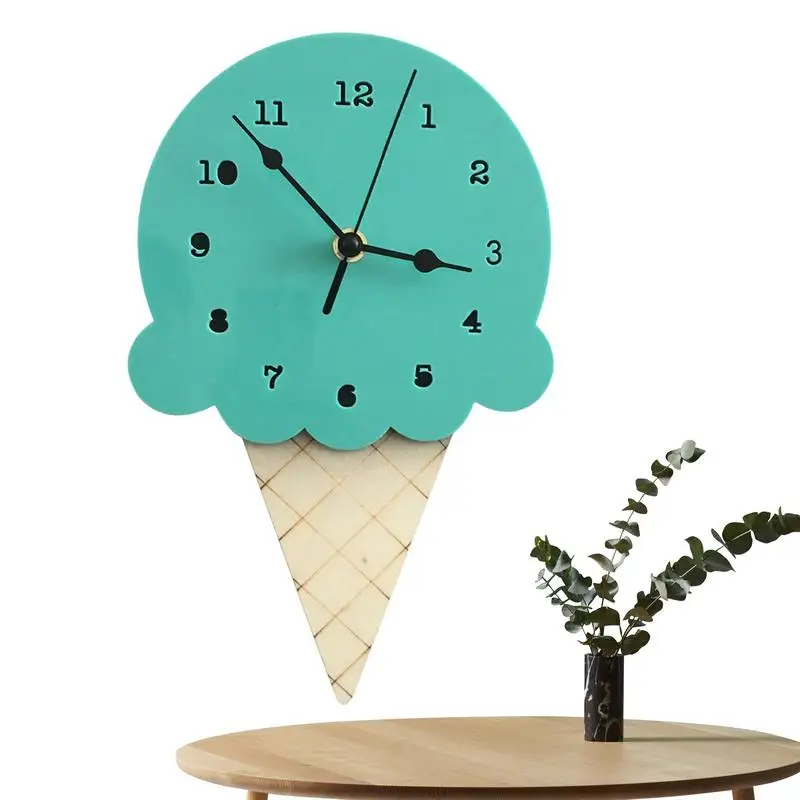 creative Ice Cream shape Clock wall mounted Cartoon Wooden Clock decorative Kids Room Wall Clock for Summer School Offices home