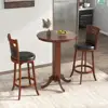 3 Piece Round Bar Table Set with 2 Upholstered Swivel Stools Rubber Wood Frame Kitchen Dining Home Decor 5