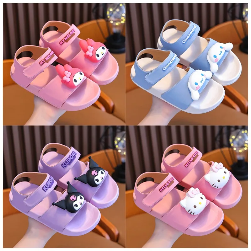 

Сандалии с открытым носком для девочек, стильные сандалии с мультяшным принтом Sanrioed, аниме My Melody Cinnamoroll Kuromi, симпатичная модель куклы, подарок для детей