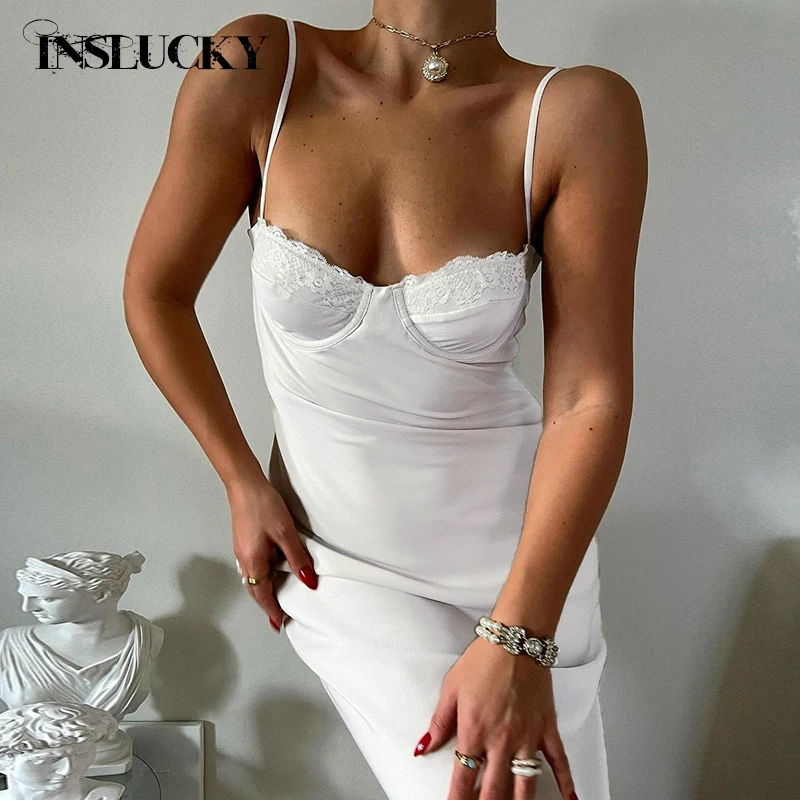 

InsLucky Sexy Lace Breast Cup Suspender Dress Women Fashion Elegant Evening Travel Party Dress Backless Backless Slim Bodycon
