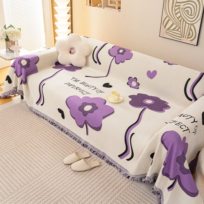 Flower pattern Chenille sofa cover, anti cat scratch sofa towel, all-season universal sofa furniture protection cloth, bedroom, 4